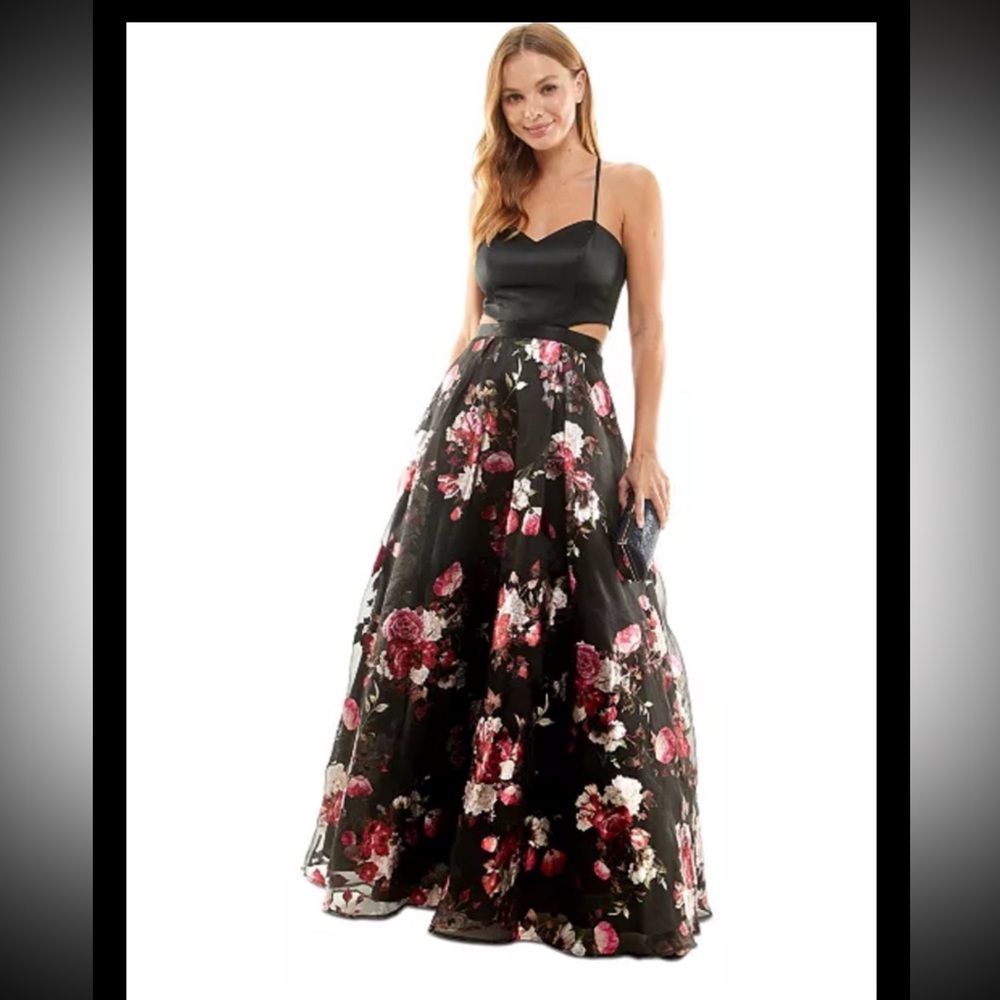 Crystal Doll JR Floral Ball Gown Blue Size 15 Prom Dress, Wedding
